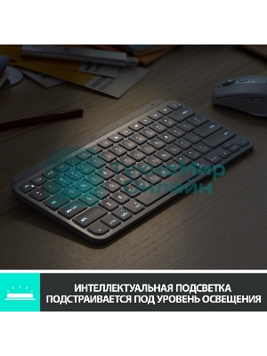 Клавиатура беспроводная Logitech MX Keys Mini (920-010501), USB, Bluetooth/Радиоканал, темно-серый/черный
