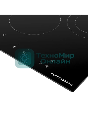 Варочная панель Kuppersberg, Hi-Light, High-Tech, 45 см, сенсорное управление, прямые края, таймер, автоматическое отключение, индикация остаточного тепла, черный