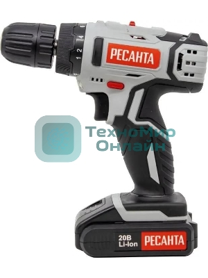 Дрель-шуруповерт Ресанта ДА-20-2ЛК, 20 В, 2 Ач, 55 Нм, щеточный