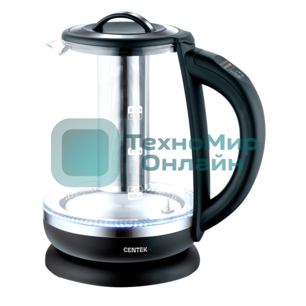 Электрочайник Centek CT-0017 черный, 2 л, 2200 Вт, скрытый нагревательный элемент, поддержание температуры