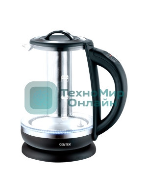Электрочайник Centek CT-0017 черный, 2 л, 2200 Вт, скрытый нагревательный элемент, поддержание температуры