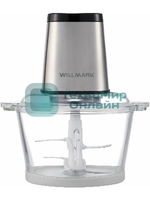 Измельчитель Willmark WMC-7288SS (550Вт., стекл. чаша 2л., рез. основ, корпус нержав. сталь, чёрный)