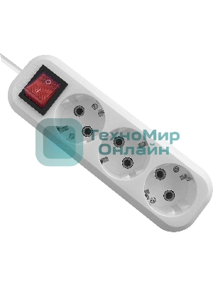 Удлинитель с заземлением Defender L330 16 А,1.5 м, заземление, выключатель