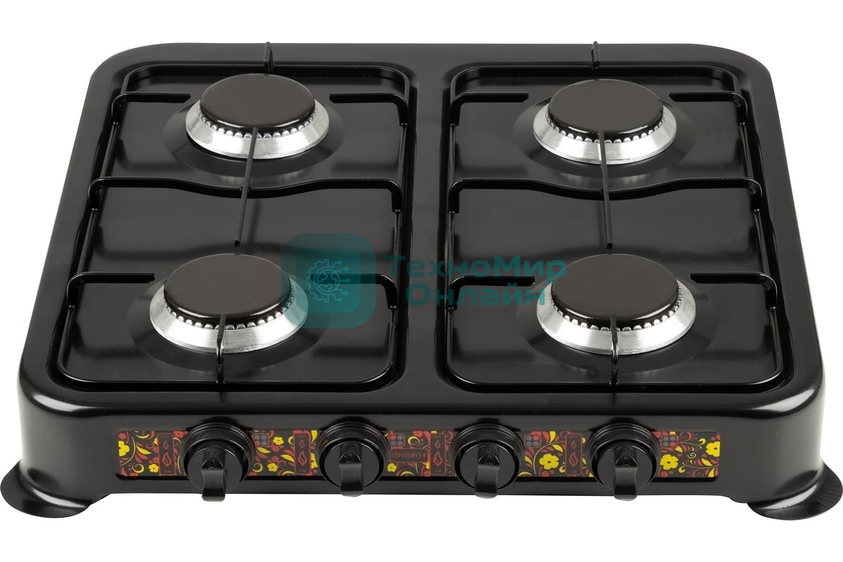 Плита настольная газовая Energy EN-004B чёрный, 6,4 кВт, газовая горелка, конфорки - 4, эмалированная сталь, поворотные переключатели