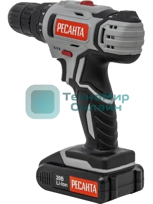 Дрель-шуруповерт Ресанта ДА-20-2ЛК, 20 В, 2 Ач, 55 Нм, щеточный