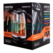 Электрочайник Centek CT-0017 черный, 2 л, 2200 Вт, скрытый нагревательный элемент, поддержание температуры