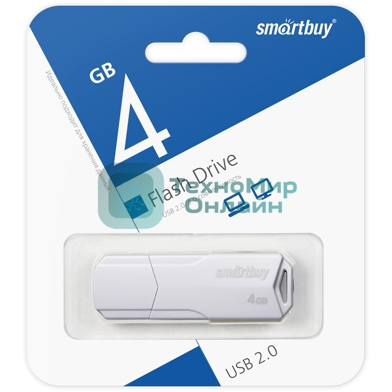 Флешка USB Smartbuy CLUE white (SB4 GbCLU-W), 4Gb, USB 2.0, R/W 15/8, белый