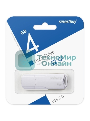 Флешка USB Smartbuy CLUE white (SB4 GbCLU-W), 4Gb, USB 2.0, R/W 15/8, белый