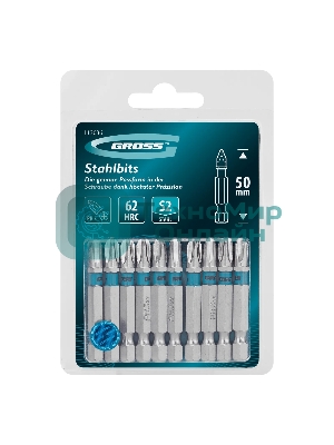 Бита GROSS 113036 PH3х50 мм, сталь S2, шестигр., 10 шт