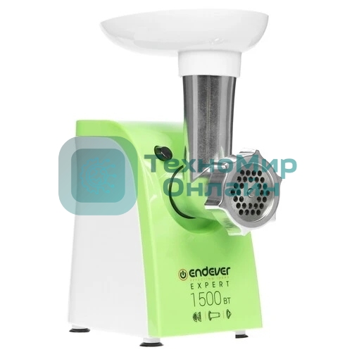 Мясорубка электрическая Endever Sigma-44 белый/зеленый, 2000 Вт, 2.7 кг/мин, реверс, защита от перегрузки, насадки - 7