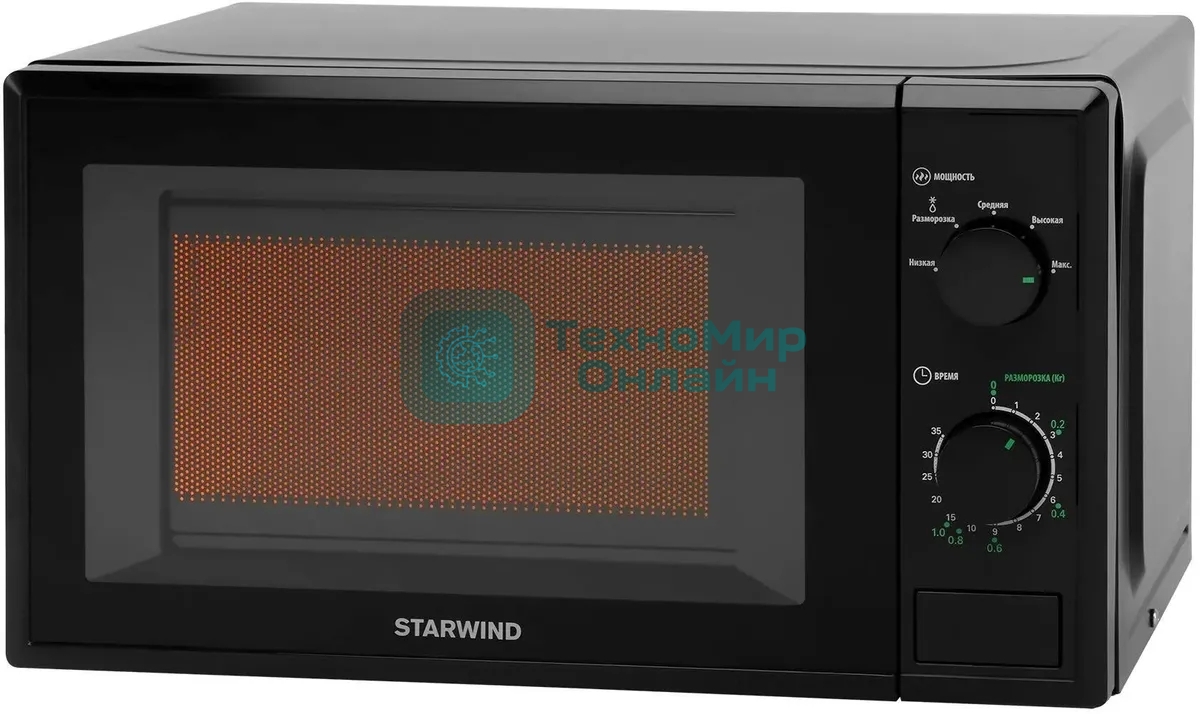 Микроволновая печь Starwind SWM5820 черный, 20 л, 700 Вт, переключатели - поворотный механизм