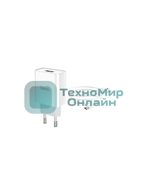 Блок питания (сетевой адаптер) HOCO C81A Asombroso single 1xUSB с кабелем Type-C, 2.1A, 10W, белый