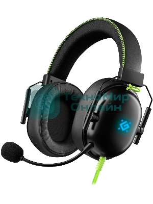 Гарнитура Defender Toxic чёрный, проводная, USB / mini jack 3.5 мм, подсветка