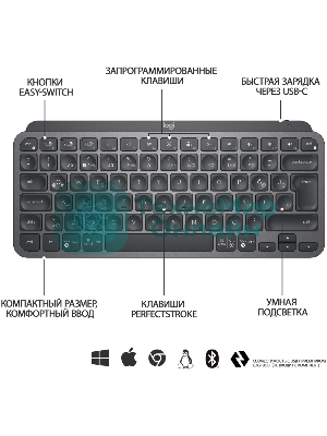 Клавиатура беспроводная Logitech MX Keys Mini (920-010501), USB, Bluetooth/Радиоканал, темно-серый/черный