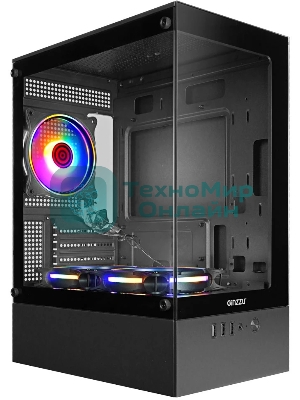 Компьютерный корпус Ginzzu CL475 mATX FAN 3*12LC4 передняя панель Стекло