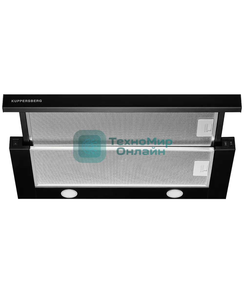 Встраиваемая вытяжка Kuppersberg SLIMTURBO 60 B, 60 см, отвод/рециркуляция, 1500 м3/час, механическое управление, 3 скорости, освещение 2х2 Вт, металлические жироулавливающие фильтры, угольный фильтр KF-ES (опция), 63.4 дБ, обратный клапан, шхвхг:55.2x25.5x28см, черный