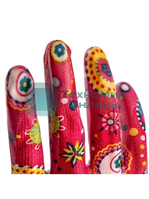 Перчатки садовые Palisad из полиэстера с нитрильным обливом, красные, S