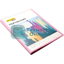 Папка-портфолио с 40 прозрачными вкладками Silwerhof Create SCR-P40PIN A4, пластик, 0.7мм, карман на лицевой стороне, розовый