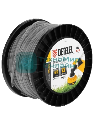 Леска для триммера Denzel двухкомпонентная квадрат, 4,0мм х 62м, на DIN катушке EXTRA CORD