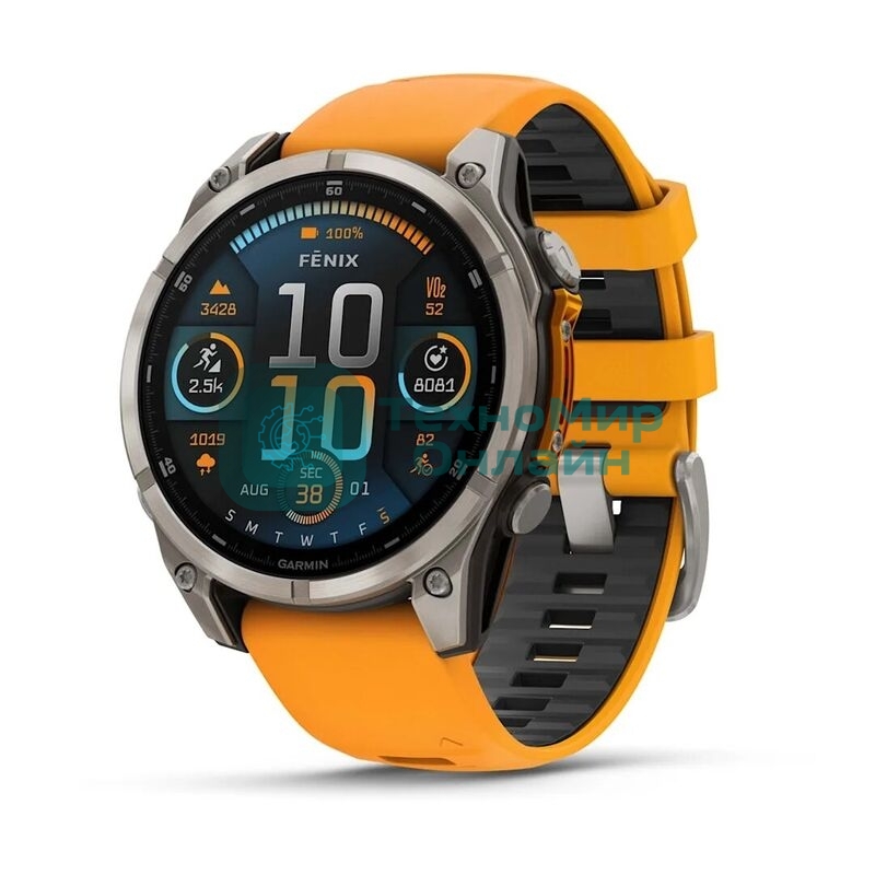 Смарт-часы Garmin Fenix 8 AMOLED Sapphire титановый серый, оранжевый 47мм