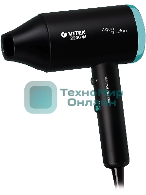 Фен VITEK VT-1324 черный/зеленый, 2200 Вт, ионизация