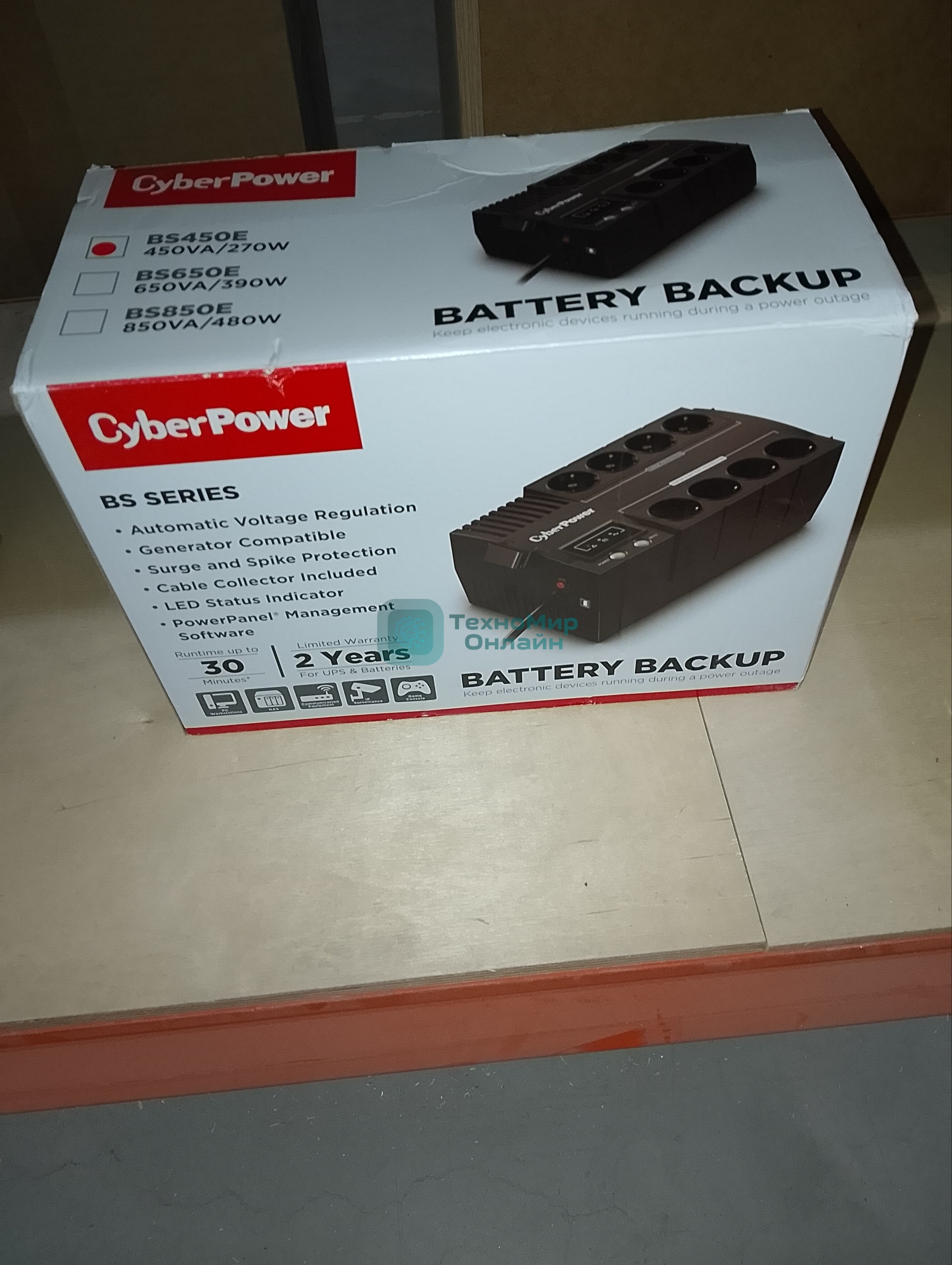 (Поврежденная упаковка) ИБП CYBERPOWER BS450E черный (линейно-интерактивный, 450VA, 270W, 4+4xEURO, USB) (BS450E)