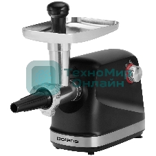 Мясорубка электрическая Polaris PMG 2582 черный, 2500 Вт, 2.7 кг/мин, реверс, защита от перегрузки, металлический лоток, насадки - 5