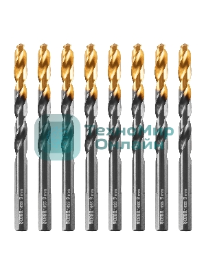 Сверло по металлу Denzel 9 мм, HSS-Tin, Golden Tip, 8 шт.