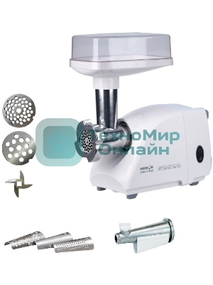 Мясорубка электрическая Аксион М14.04 белый, 600 Вт, 0.5 кг/мин, защита от перегрузки, насадки - 4