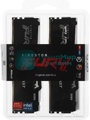 Оперативная память Kingston Fury Beast, DDR5, 64Gb (2x32Gb), 6000MHz, CL36, DIMM, с радиаторами, RGB, черный