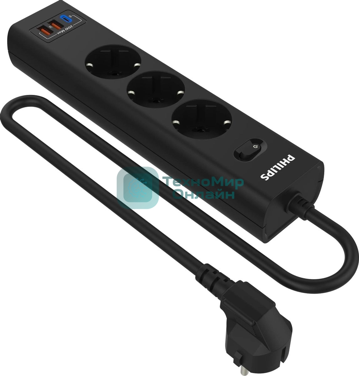 Сетевой фильтр Philips CHP4336BB/51, 3 м, 3 розетки, черный