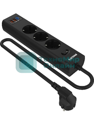 Сетевой фильтр Philips CHP4336BB/51, 3 м, 3 розетки, черный