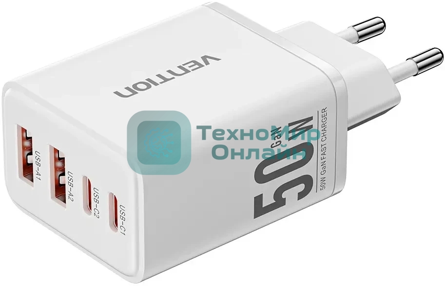 Сетевое зарядное устройство Vention на 4 порта GaN 50W USB (C+C+A+A) белый
