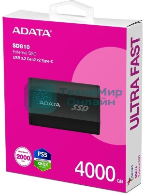 Внешний SSD ADATA SD810, 4TB, USB 3.2 Gen 2x2 Type-C, R/W 2000/2000, черный