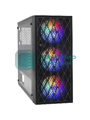 Компьютерный корпус Miditower ExeGate EVO-8243-EVO800 (ATX, БП EVO800RGb с вент. 12 см, 2хUSB+1хUSB 3.0, черный, 3 вент. с RGb подсветкой, боковая панель - закаленное стекло)