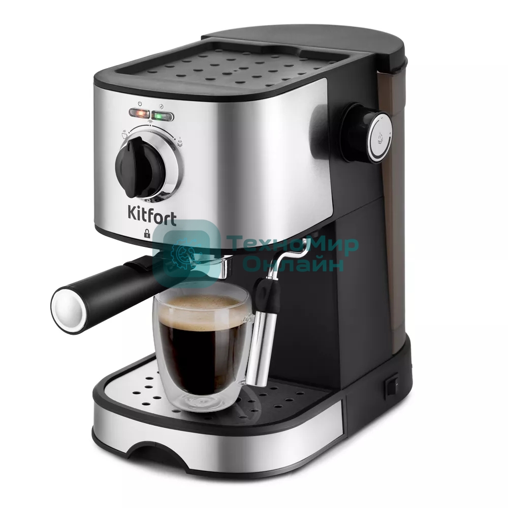 Кофеварка рожковая Kitfort KT-753 черный/нержавеющая сталь, молотый, 1 л, 850 Вт, 15 бар