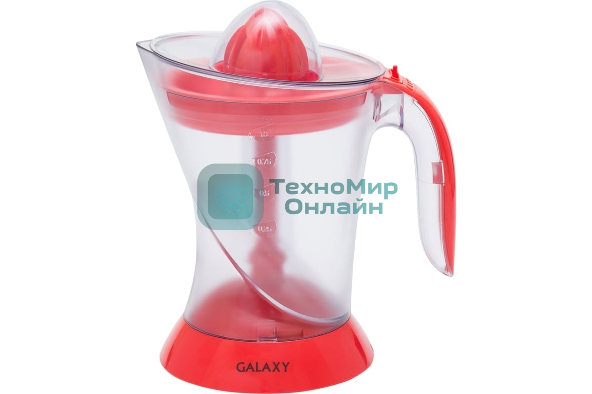 Соковыжималка Galaxy GL 0852 красный/прозрачный, цитрусовая, 50 Вт, 1000 мл, механическое