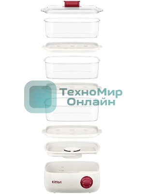 Пароварка Kitfort КТ-6830 3ярус. 800Вт белый/красный
