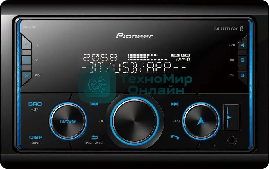 Автомагнитола Pioneer MVH-S425BT, 2 DIN, Bluetooth, USB Type-A, AUX, пульт ДУ