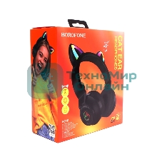 Беспроводные/проводные наушники Borofone BO18 черный, накладные, Bluetooth + проводной, кошачьи ушки, до 12 ч