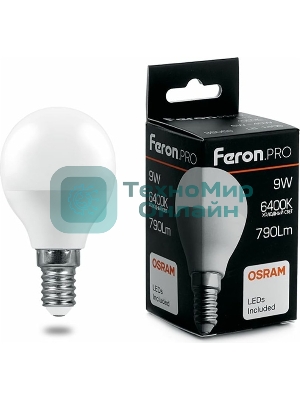 Лампа светодиодная Feron PRO LB-1409 9вт Е14 дневной матовый шар