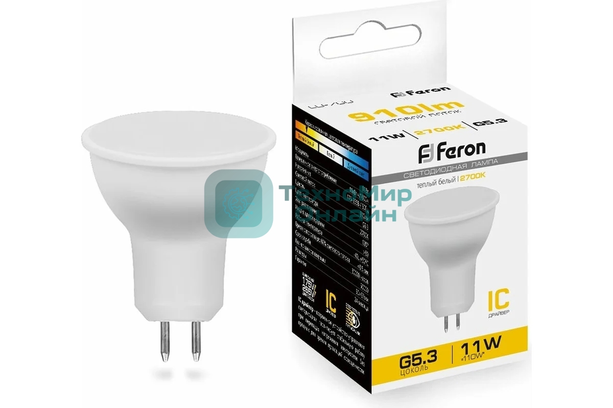 Лампа светодиодная Feron LB-760 11Вт 230В G5.3 теплый