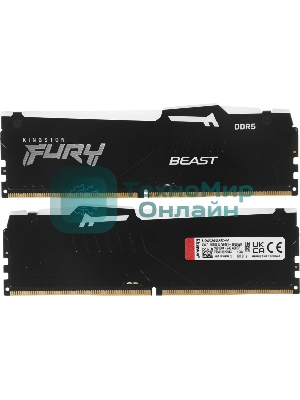 Оперативная память Kingston Fury Beast, DDR5, 64Gb (2x32Gb), 6000MHz, CL36, DIMM, с радиаторами, RGB, черный