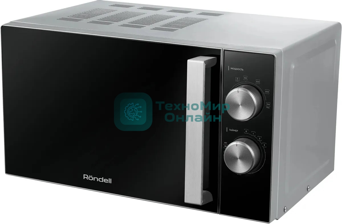 Микроволновая печь Rondell RDE-MW208 серебристый/черный, 20 л, 700 Вт, переключатели - поворотный механизм