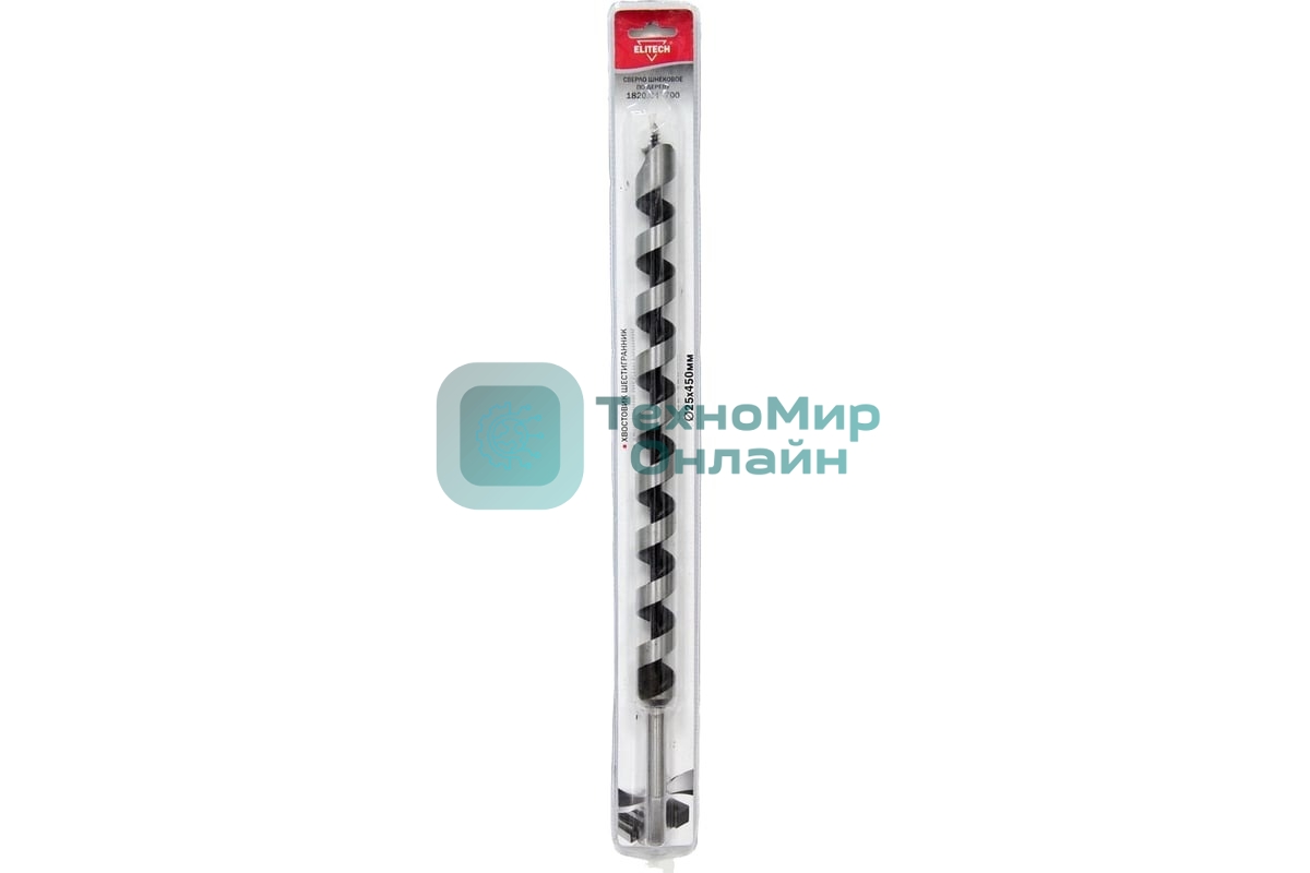 Сверло Elitech 1820.047700 по дереву Д=25 мм Дл=450 мм (1 пред.) для дрелей