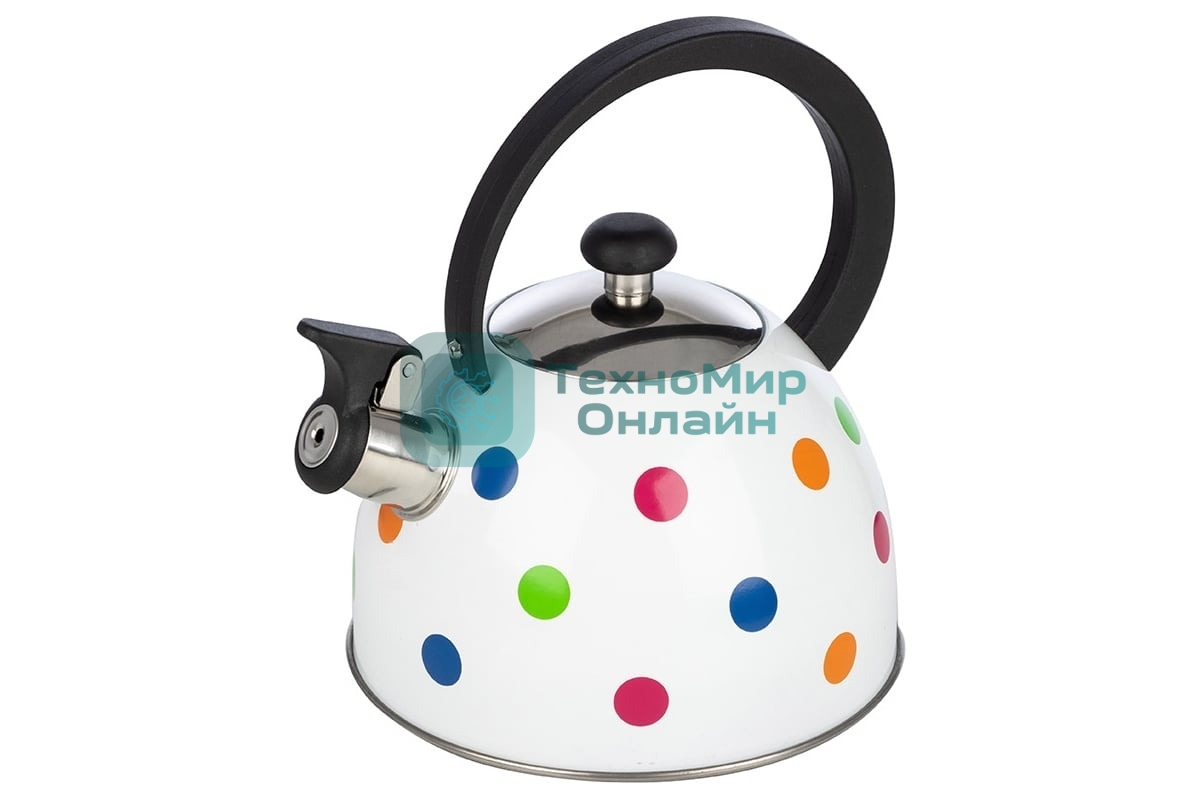 Чайник для плиты со свистком MAL-0403 2,2 литра, окрашенный в горошек, из нерж. стали, капсулированное дно