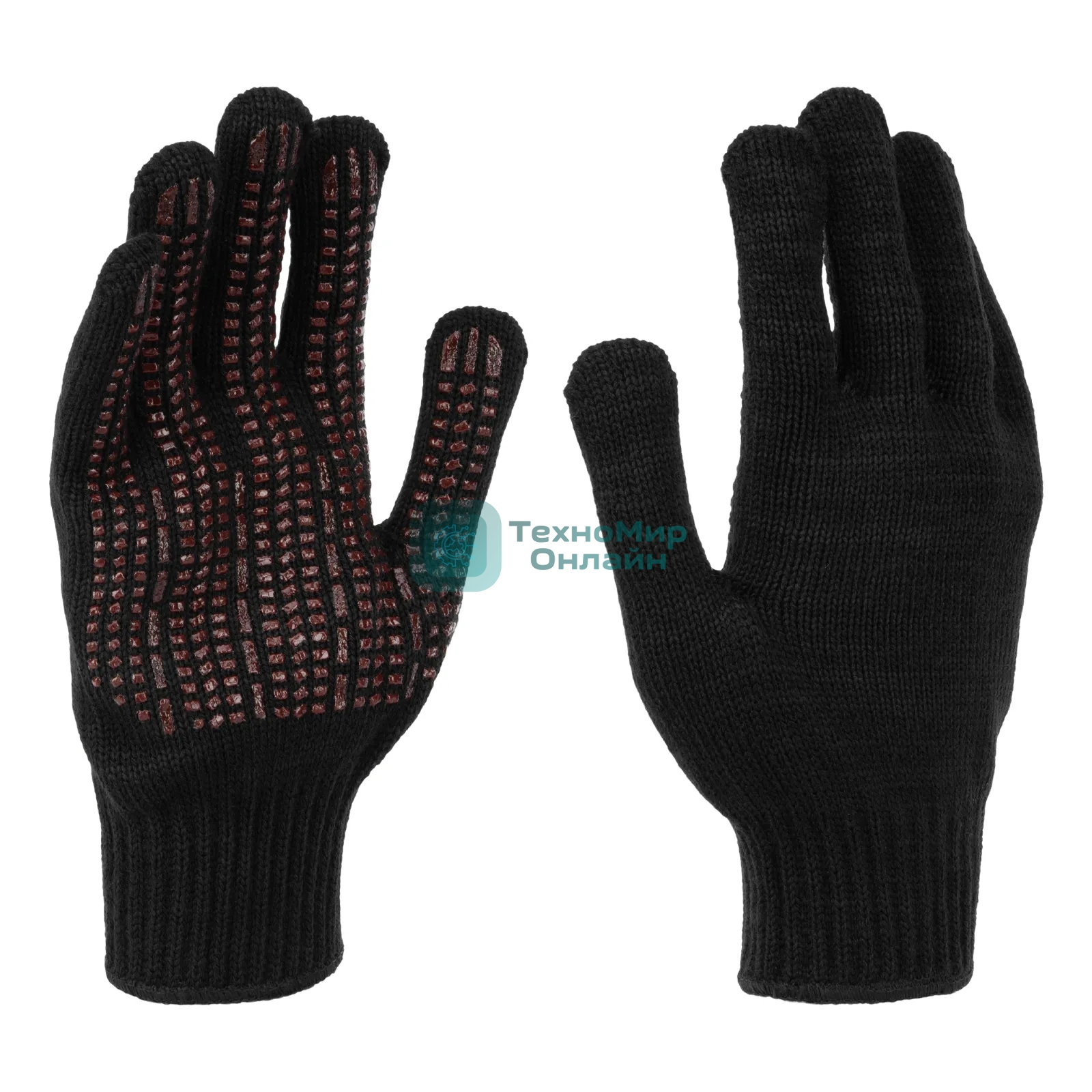 Перчатки трикотажные Сибртех акрил, усиленные, ПВХ-гель Протектор, черный, 10 класс