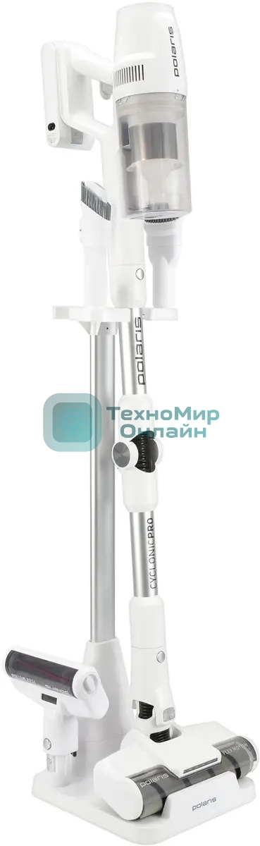 Пылесос вертикальный Polaris CyclonicPRO PVCS 4050 белый, питание от аккумулятора, 180 Вт, уборка сухая/влажная, пылесборник 0.4 л
