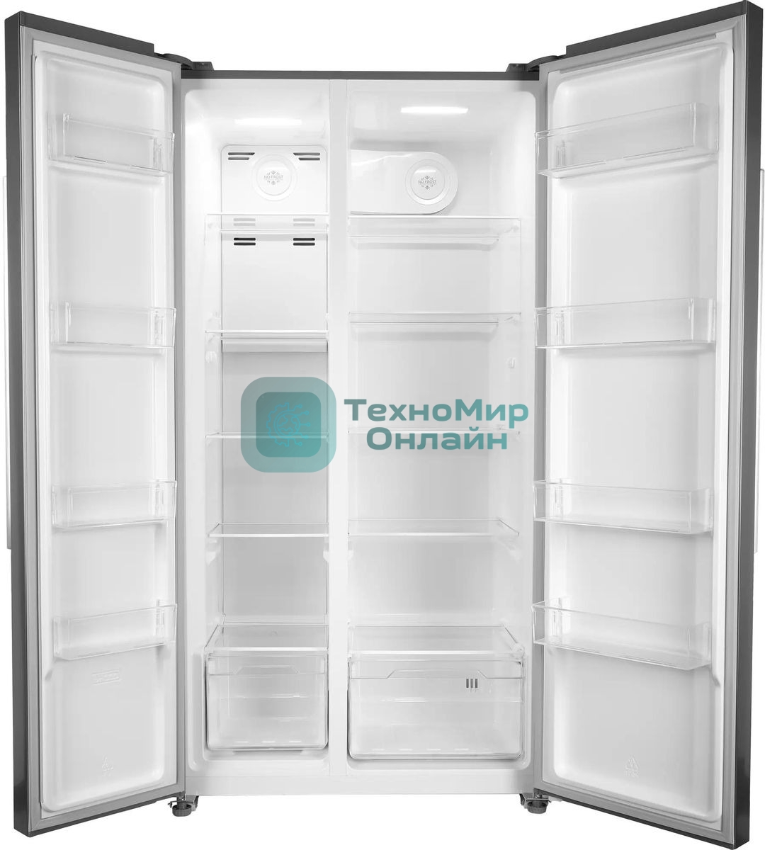 Холодильник Hyundai CS55023F нержавеющая сталь двухкамерный 347/185 л морозилка слева, No Frost, Side by Side