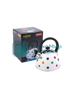 Чайник для плиты со свистком MAL-0403 2,2 литра, окрашенный в горошек, из нерж. стали, капсулированное дно